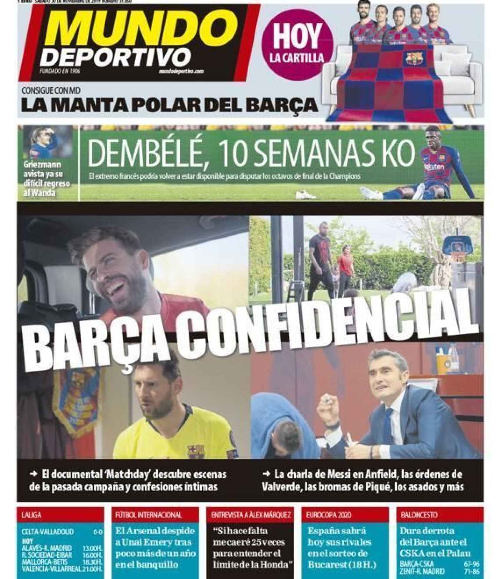 La portada del diario Mundo Deportivo (30/11/2019)
