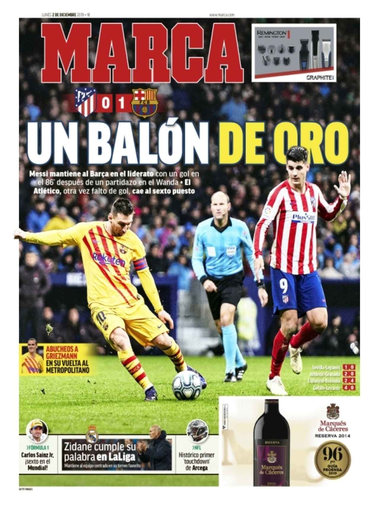 La portada del diario MARCA (02/12/2019)