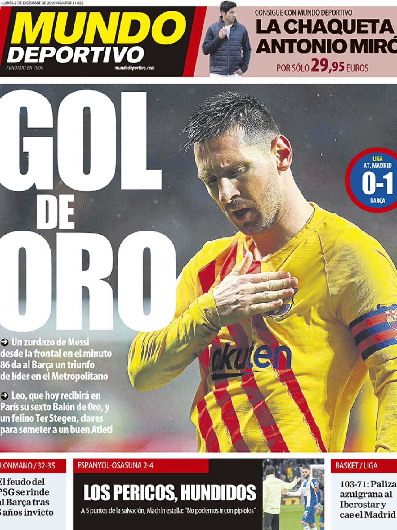 La portada del diario Mundo Deportivo (02/12/2019)
