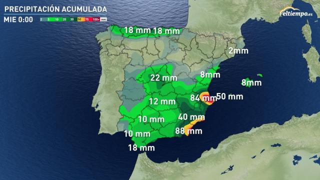 Precipitación acumulada al martes según eltiempo.es.