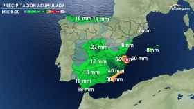 Precipitación acumulada al martes según eltiempo.es.