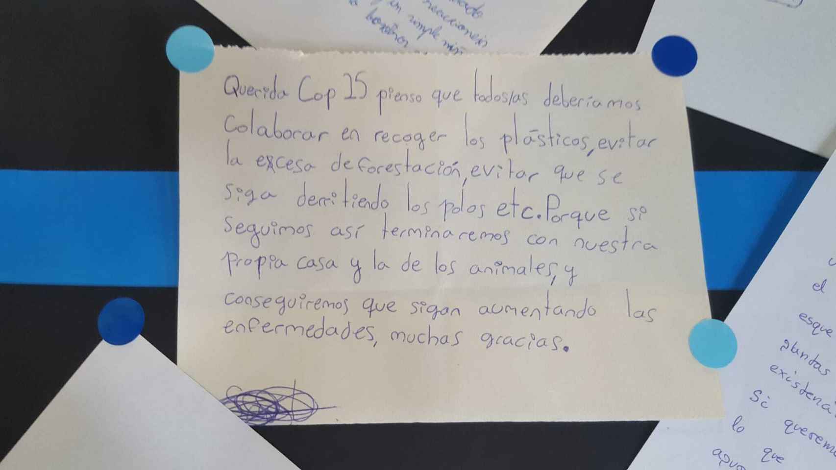 Una de las cartas de queja de un menor a los líderes reunidos en la COP25.