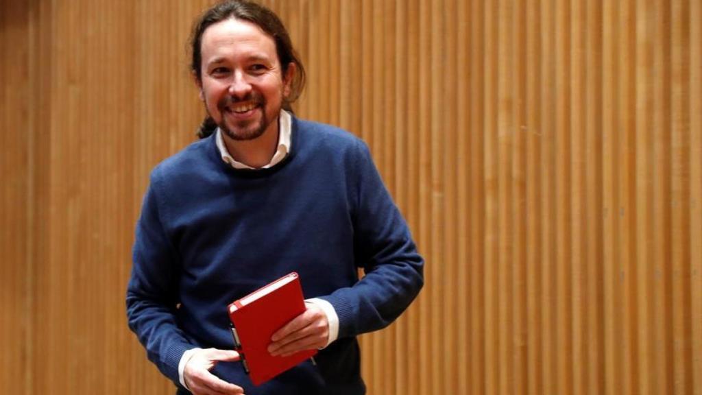 Pablo Iglesias durante la presentación de 'Nudo España: un año después' en el Congreso.