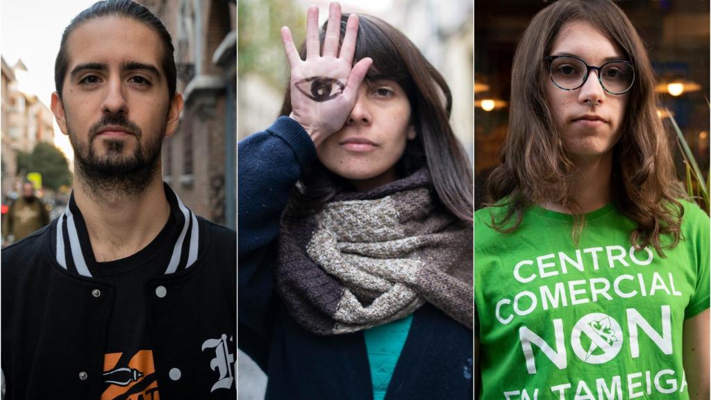 Desde la izquierda, Juan Aguilera, Angela Santiago y Aura Leirós este diciembre en Madrid.