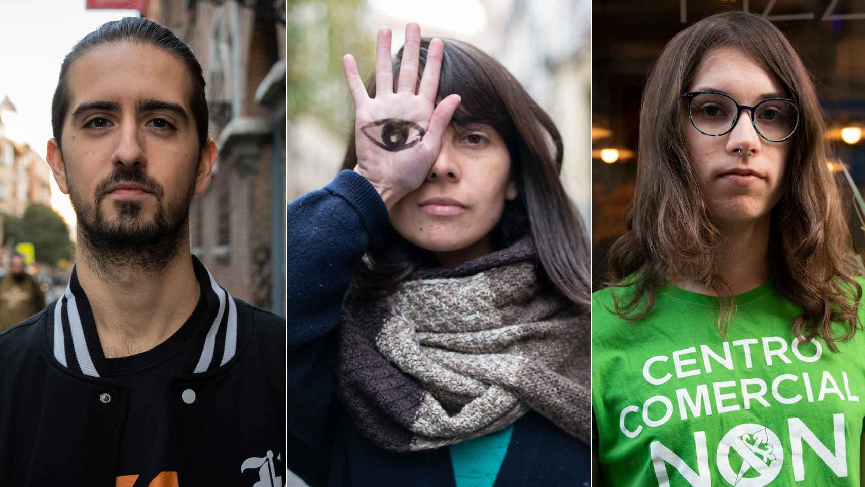 Desde la izquierda, Juan Aguilera, Angela Santiago y Aura Leirós este diciembre en Madrid.