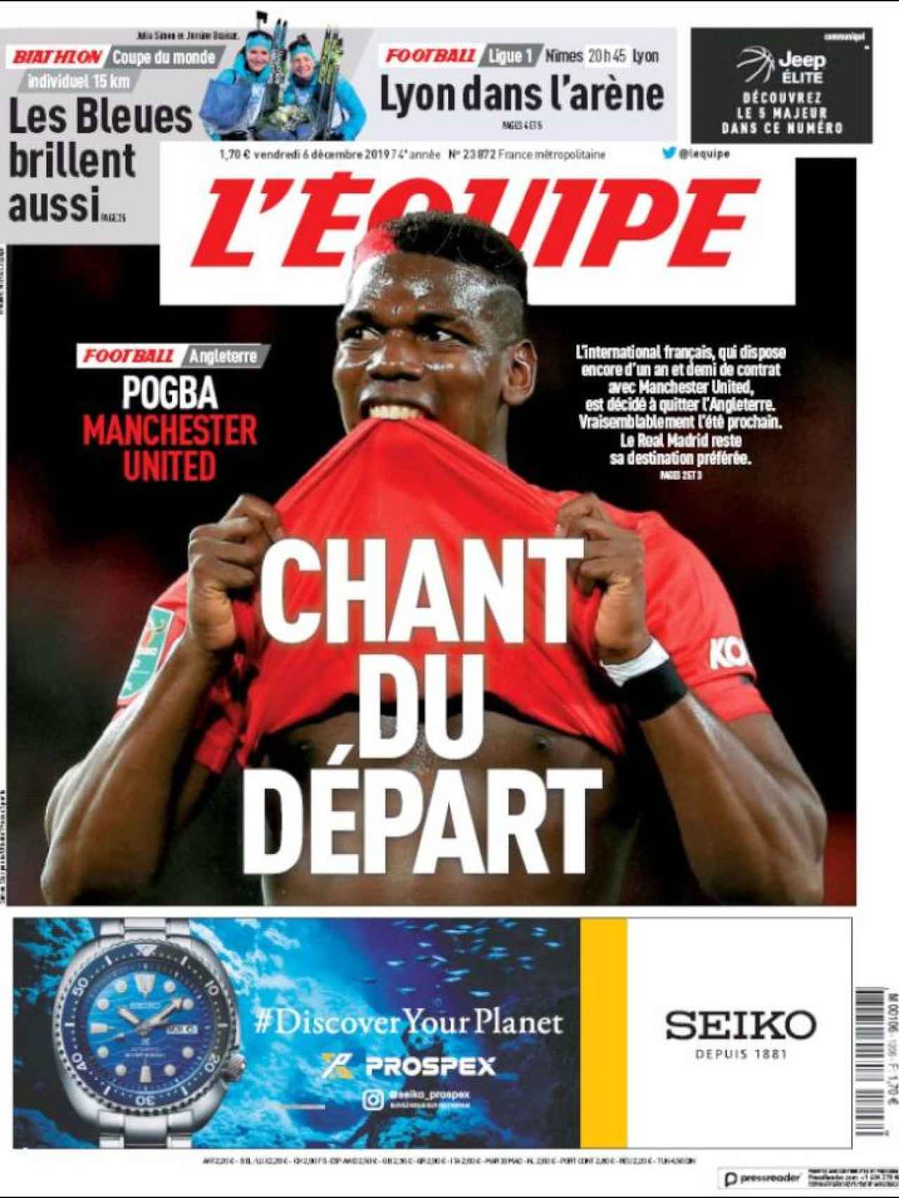 La portada del diario L'Equipe de este viernes 6 de diciembre