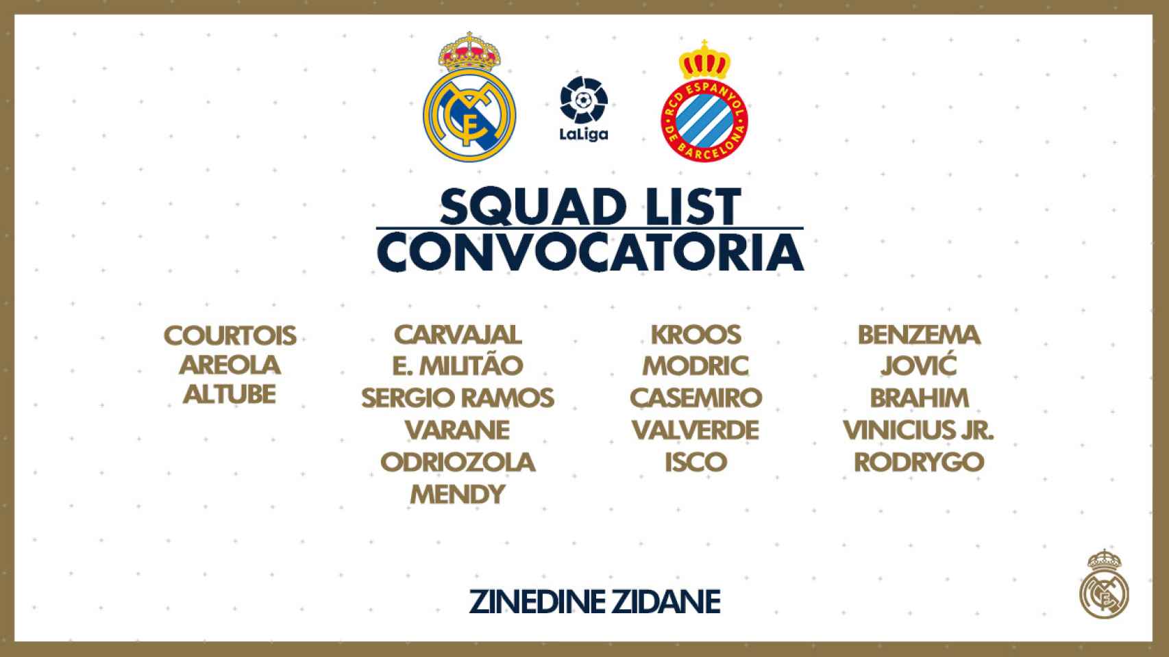 La lista de convocados para el partido frente al Espanyol