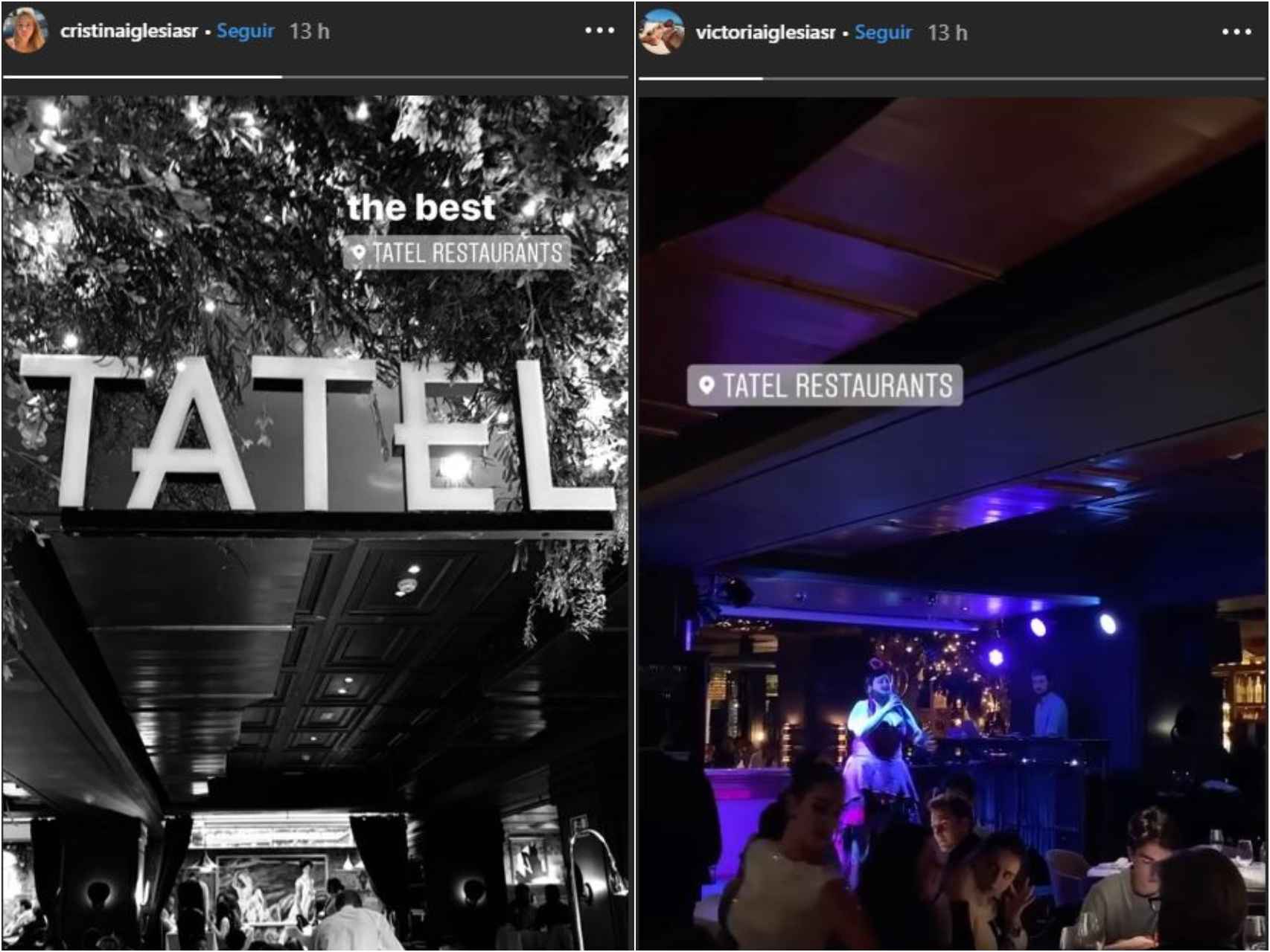 Instagram stories de Cristina y Victoria Iglesias en el restaurante Tatel de Madrid.