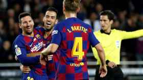 Messi celebra uno de sus goles ante el Mallorca