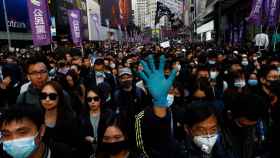 La marcha multitudinaria en Hong Kong.