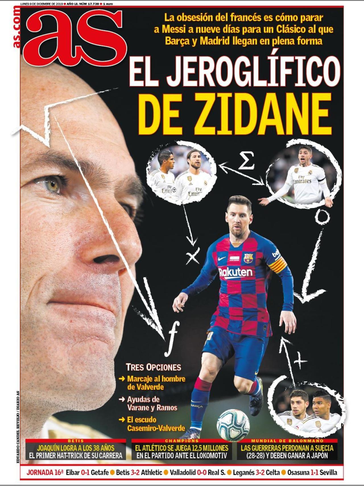 La portada del diario AS (09/12/2019)