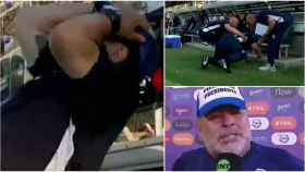 Maradona se cae al suelo de espaldas en el banquillo