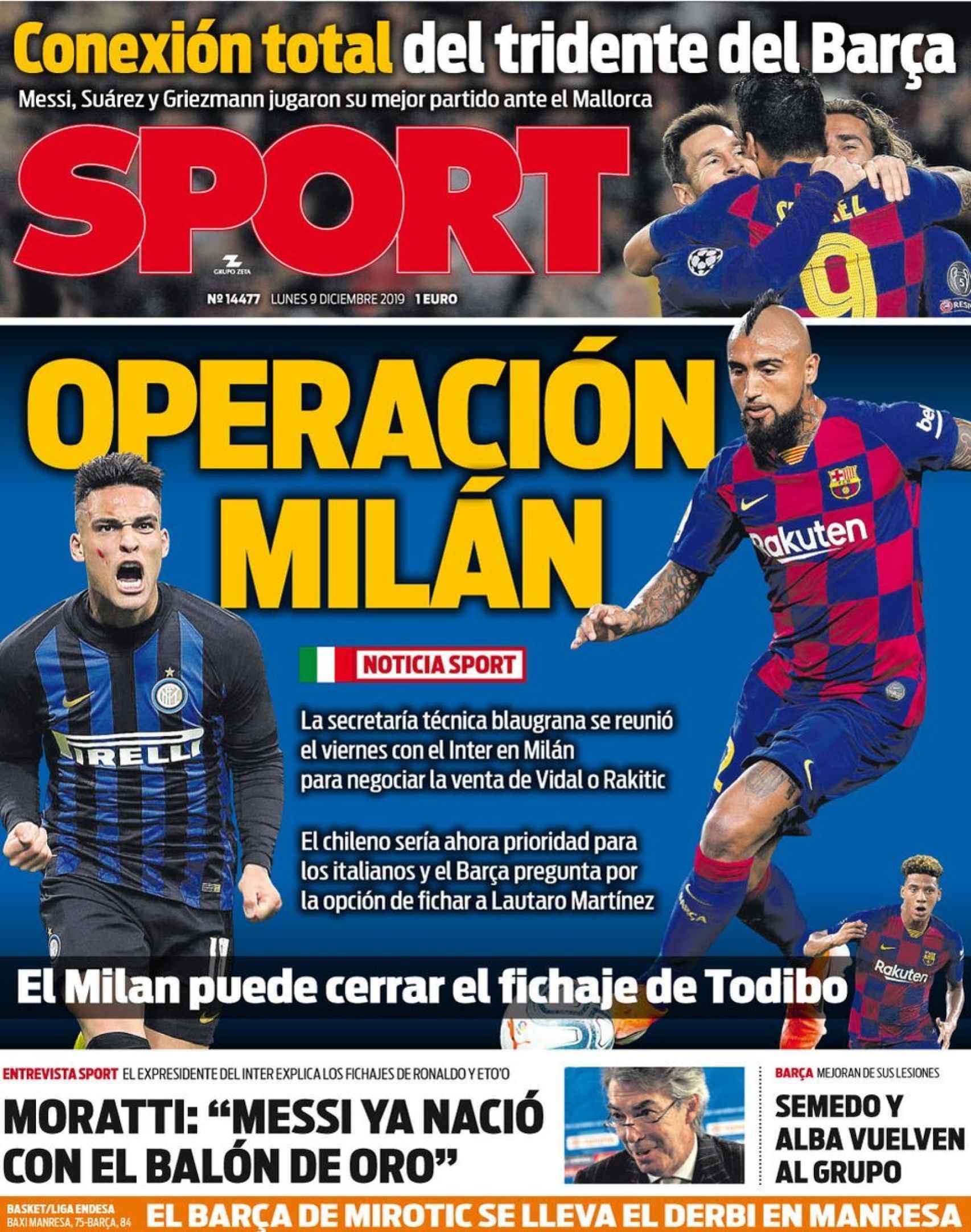La portada del diario Sport (09/12/2019)