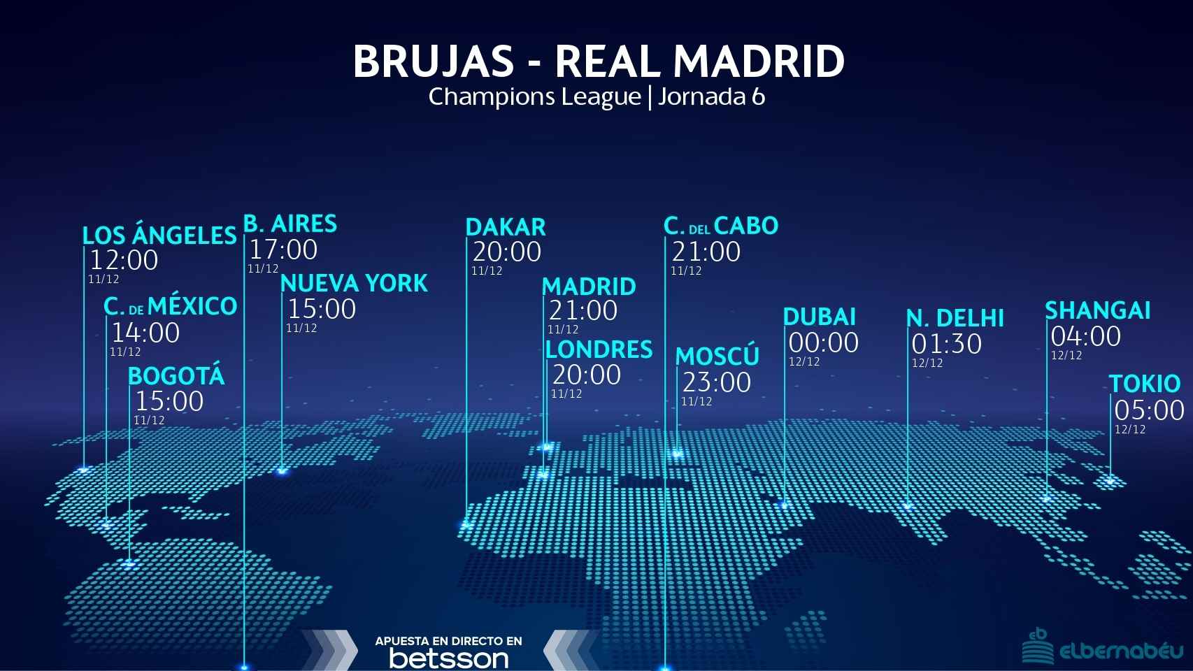 Horario Brujas - Real Madrid