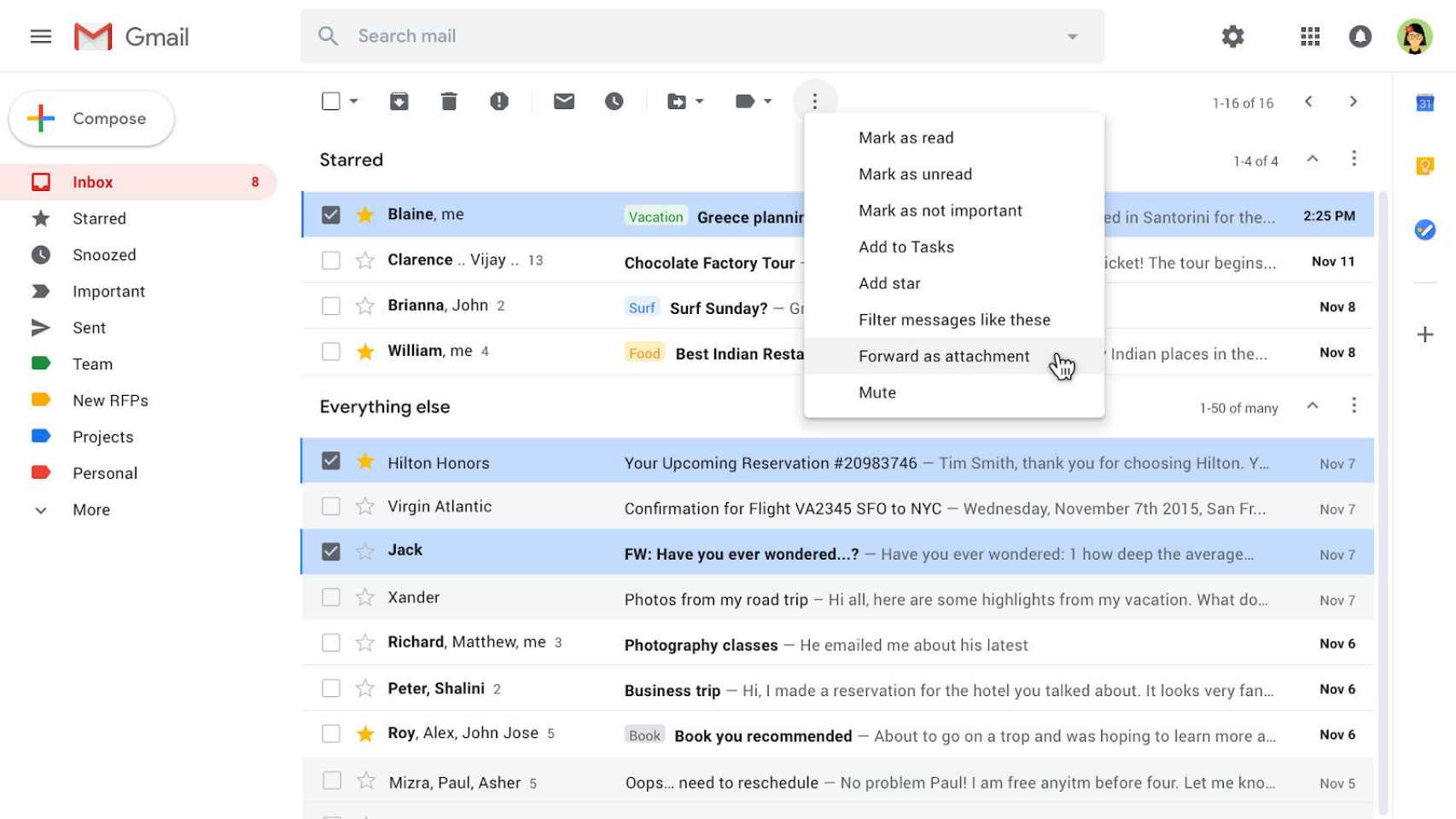 Opción para enviar un correo como adjunto en Gmail