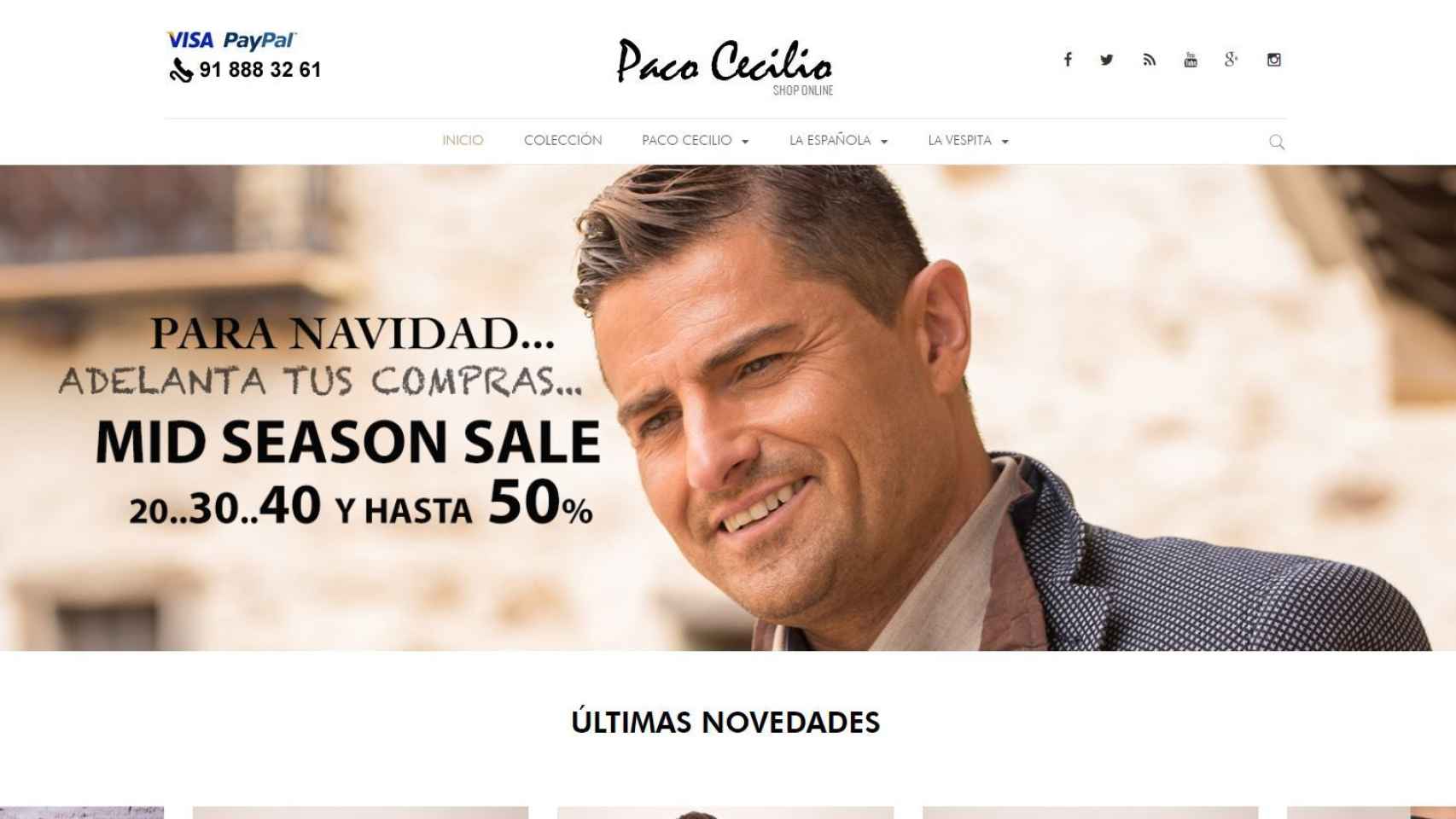 Captura de la web de Paco Cecilio con la imagen de Alfonso Merlos coronando la página.