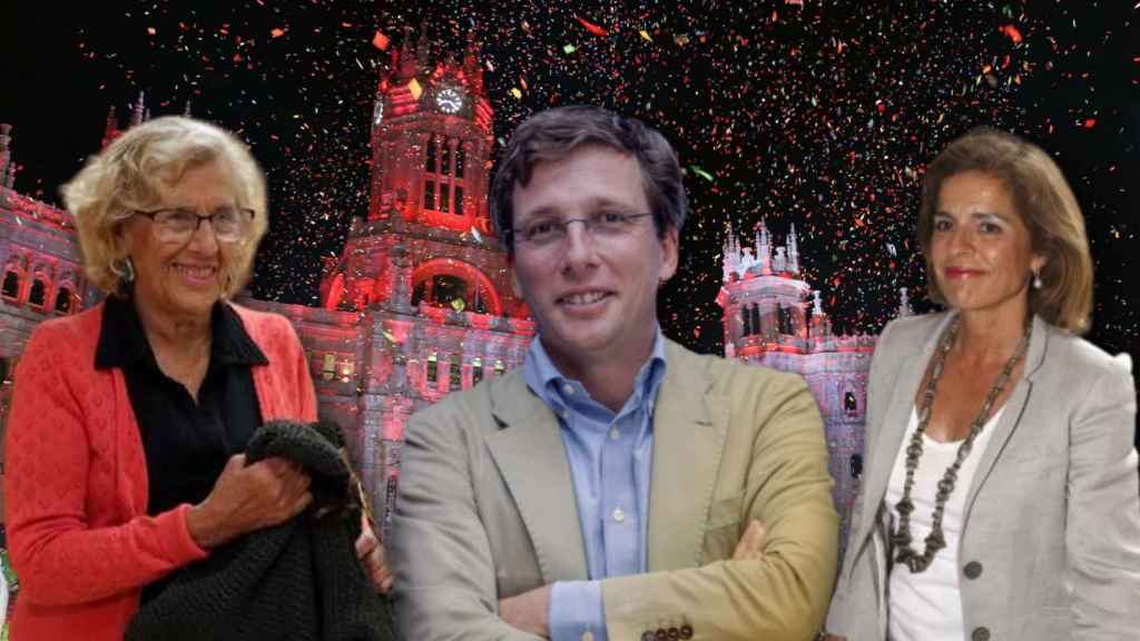 El alcalde Almeida junto a Manuela Carmena y Ana Botella en montaje JALEOS.