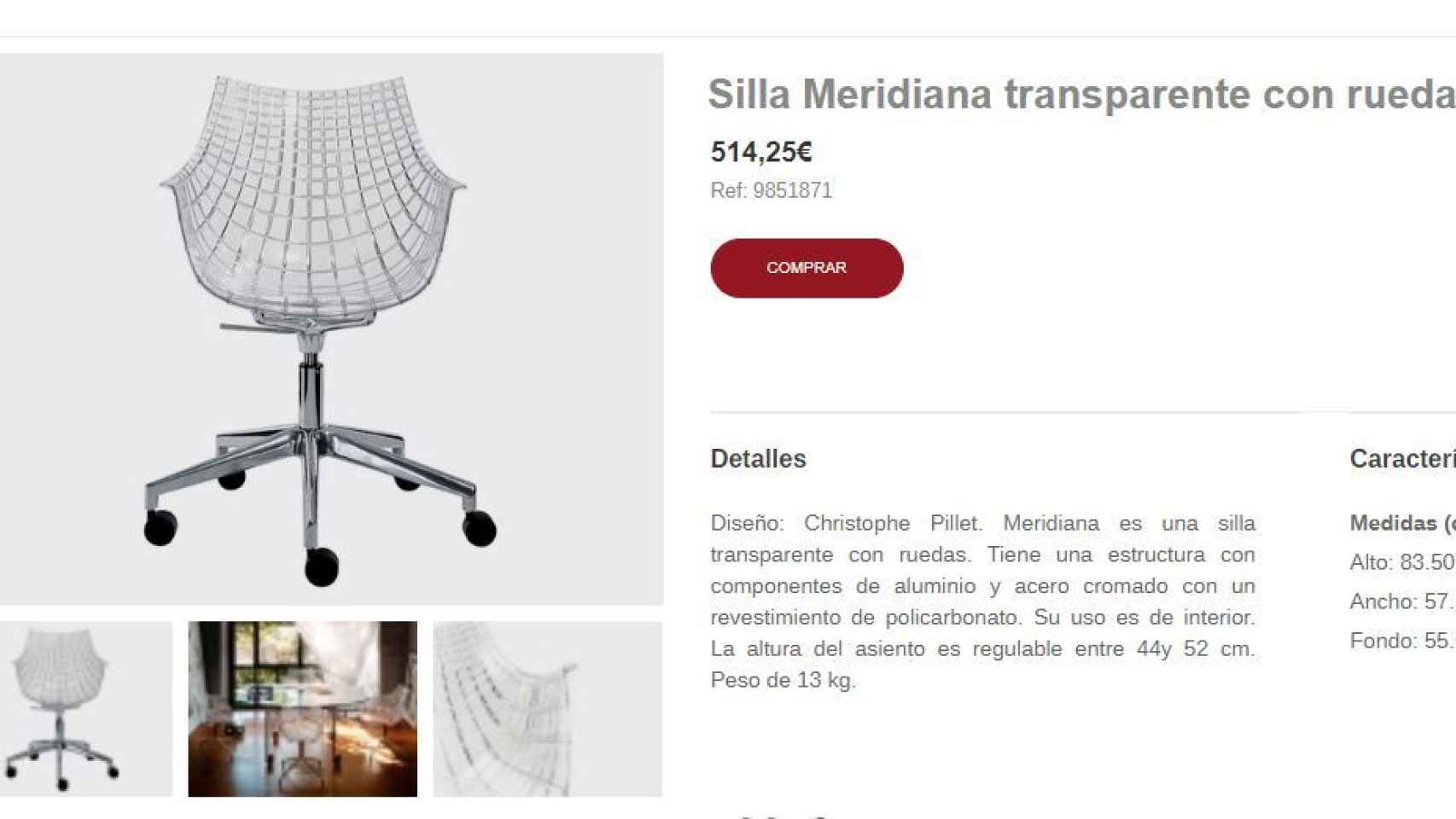 Captura de una de las páginas web donde puede adquirirse la famosa silla de 'Sálvame'.