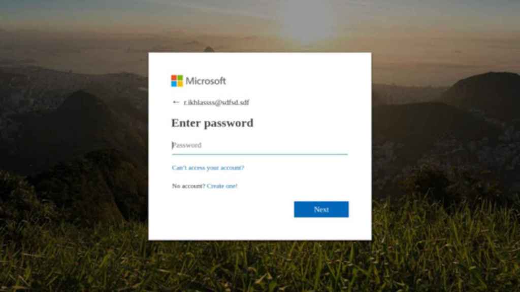 Página de phishing que imita a la de Microsoft