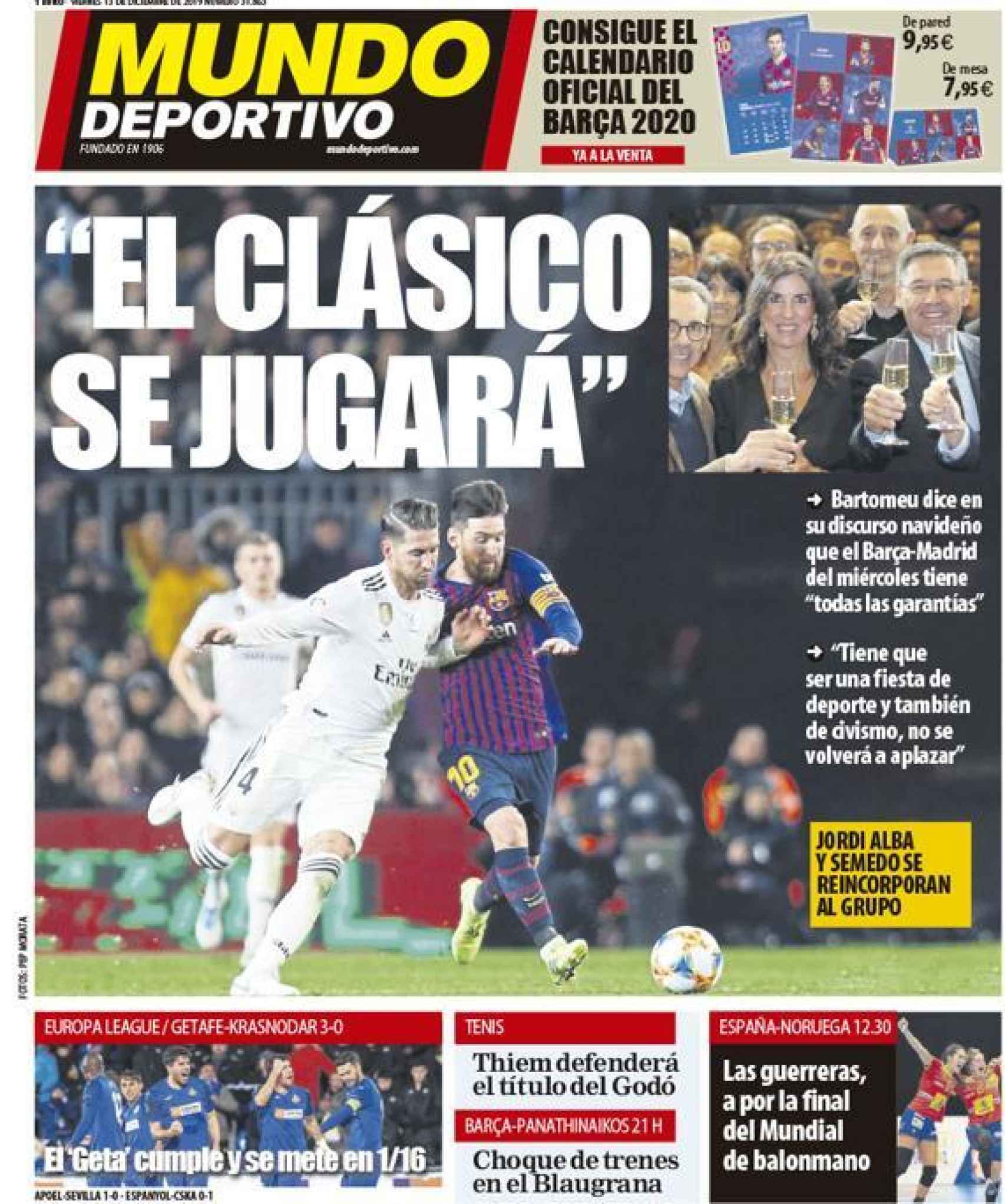 La portada del diario Mundo Deportivo (13/12/2019)