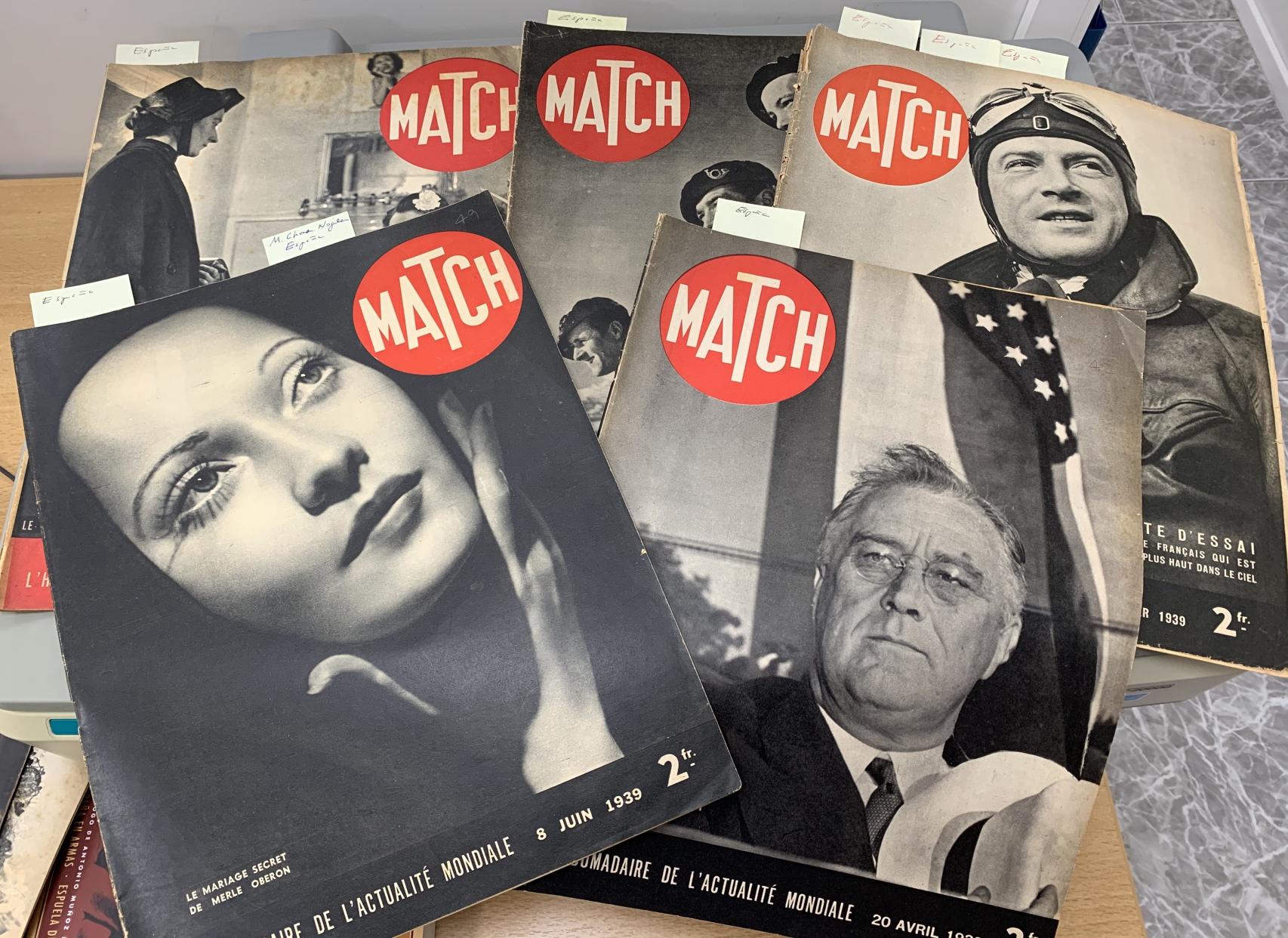 Ejemplares de la revista 'Match' en las que Abelardo Linares ha descubierto textos de Chaves Nogales.