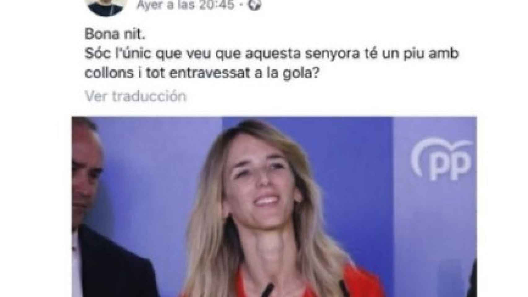 Mensaje en redes compartido por el concejal del PSOE contra Cayetana Álvarez de Toledo.