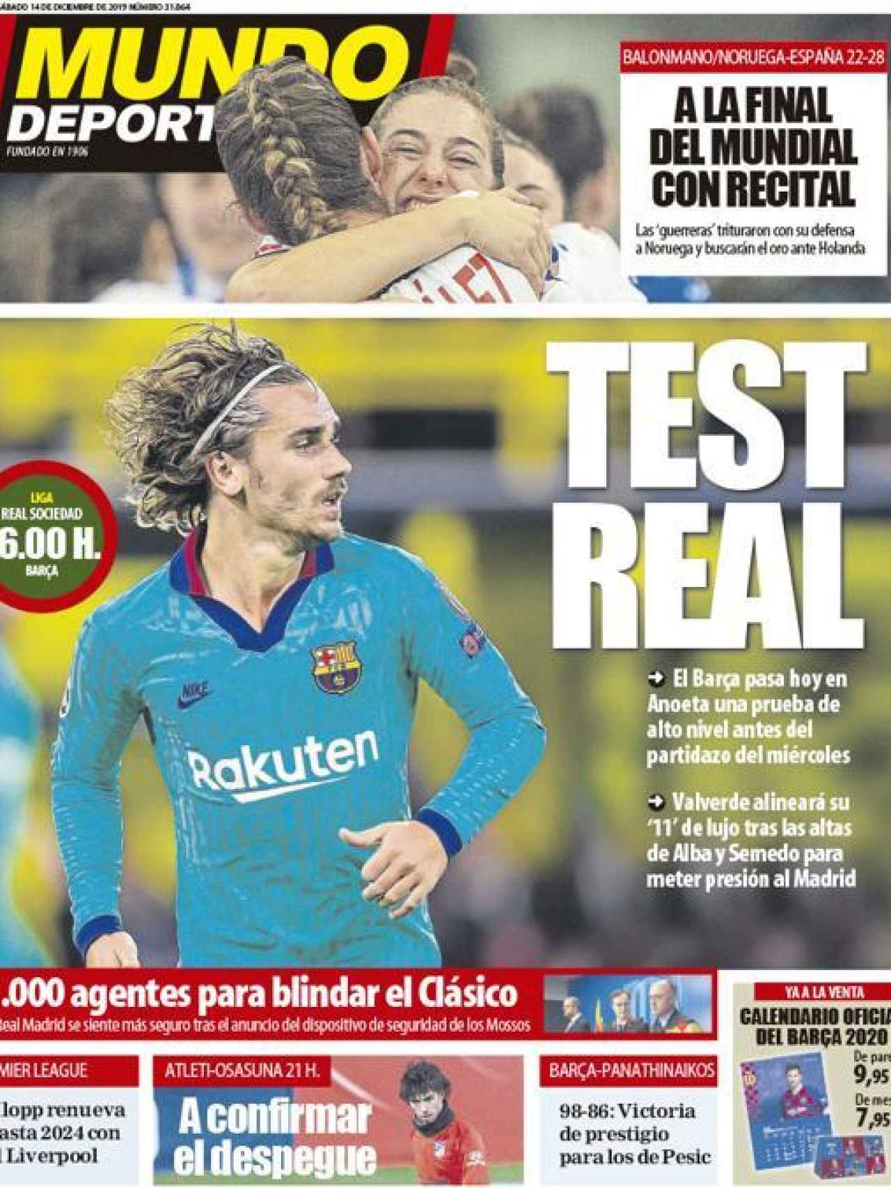 La portada del diario Mundo Deportivo (14/12/2019)
