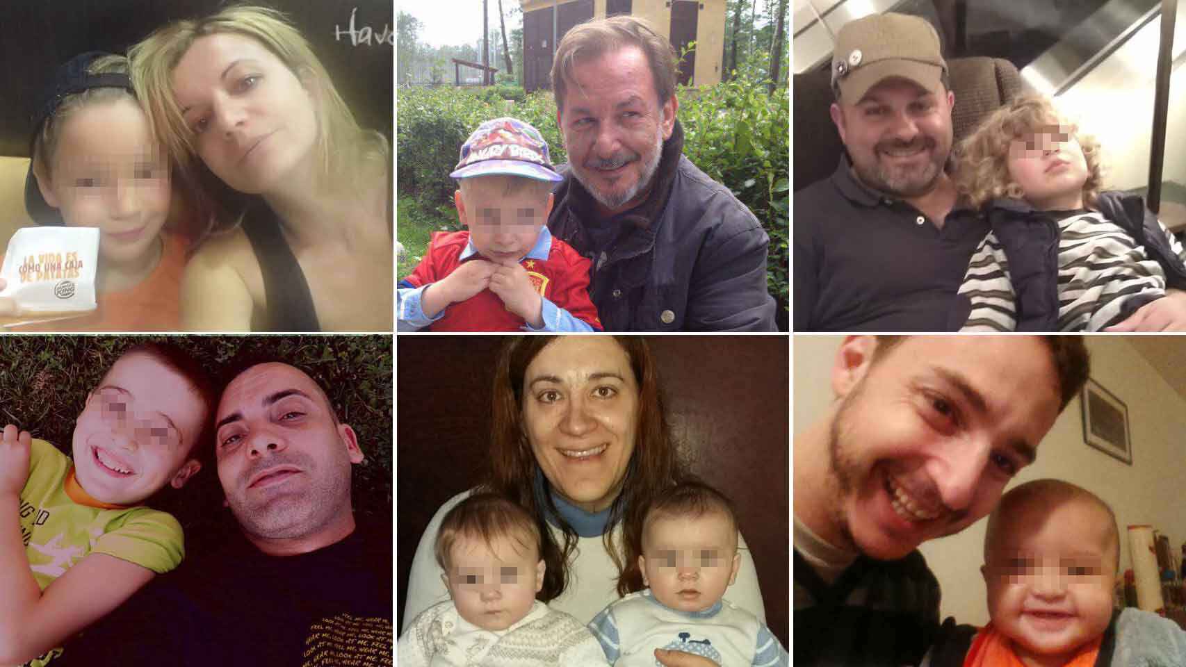Seis padres que han sufrido sustracción parental, junto a sus respectivos hijos.