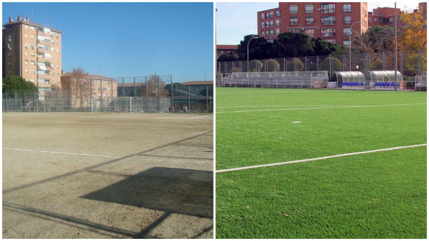 El antes y el después del campo de fútbol Antonio Palacios