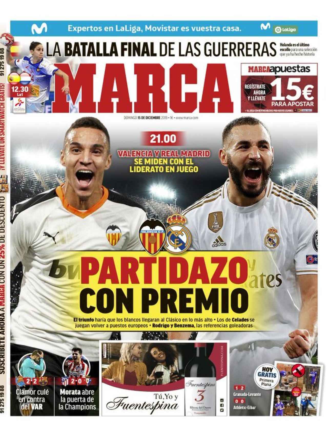 La portada del diario MARCA (15/12/2019)