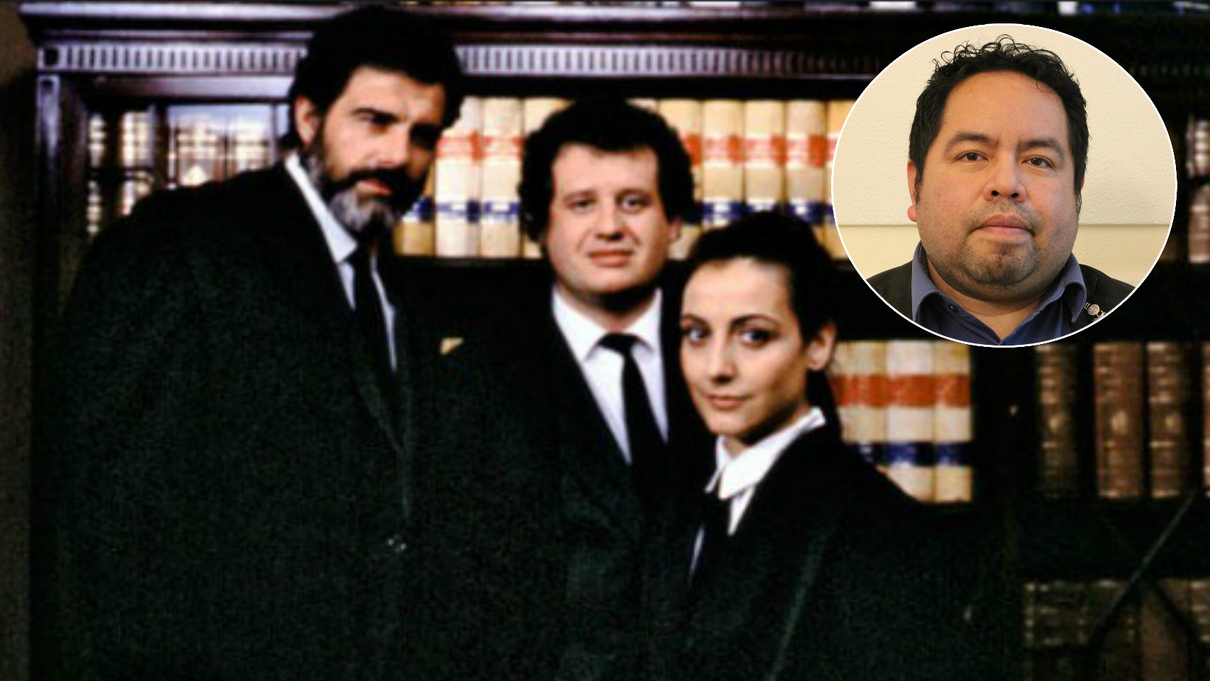 Imagen de los protagonistas de la serie televisiva 'Turno de Oficio'. Arriba, a la derecha, Víctor, el abogado de oficio agredido.