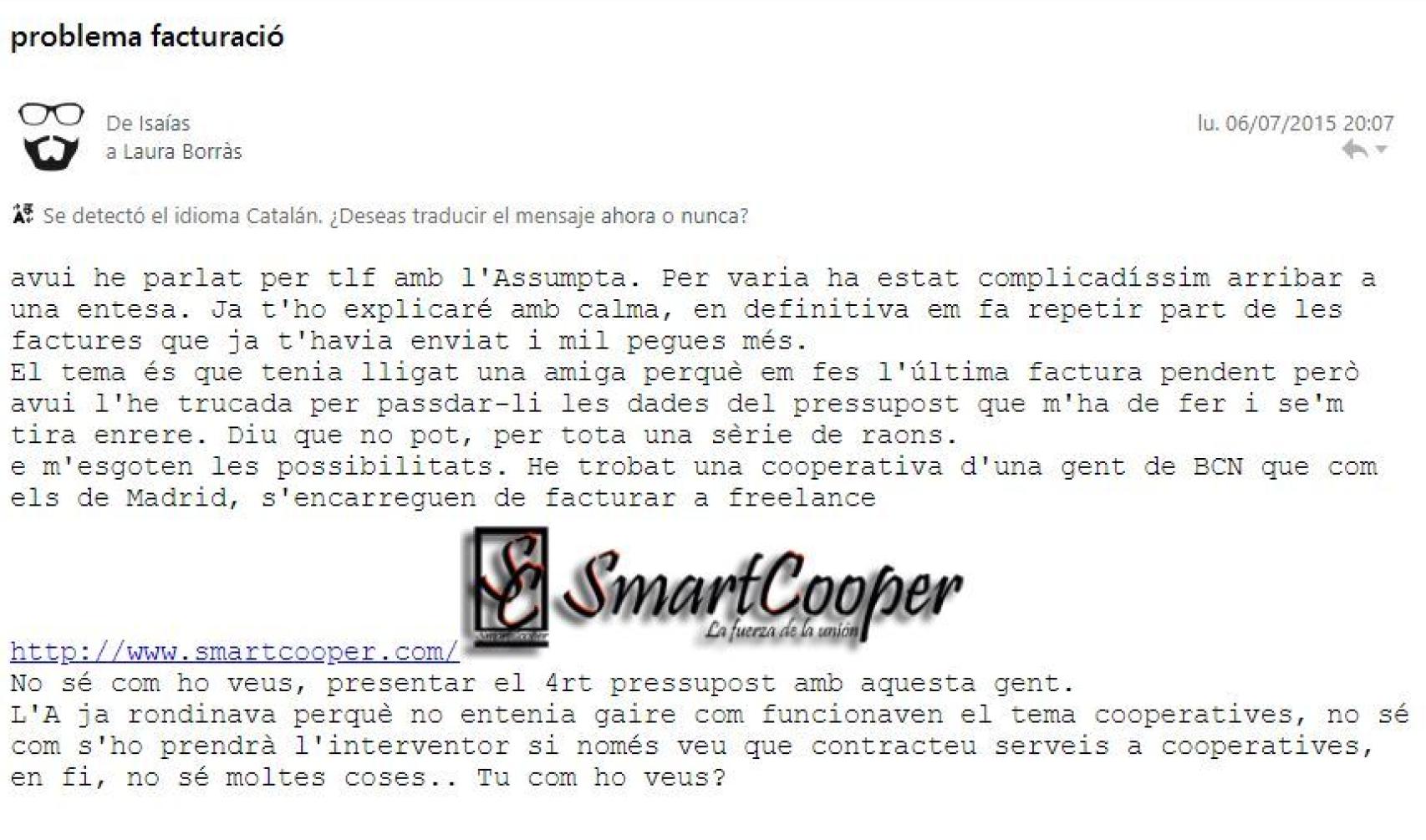 Correo de Isaías Herrero a Laura Borràs./