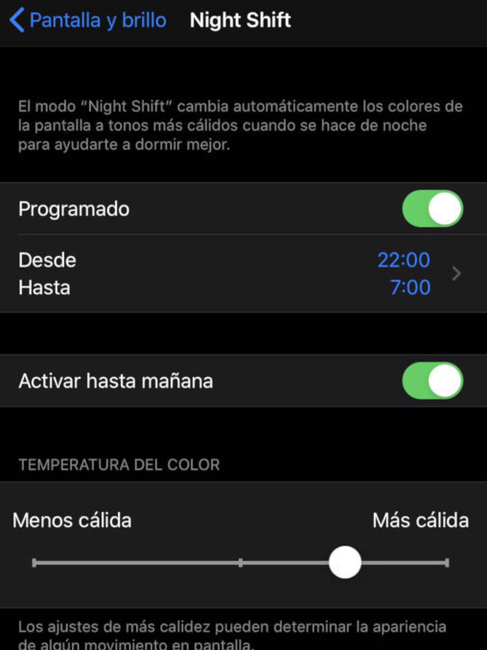 Night Shift en iOS