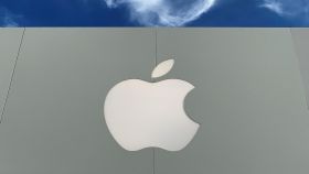 The Apple logo is shown atop an Apple store at a shopping mall in La Jolla, California