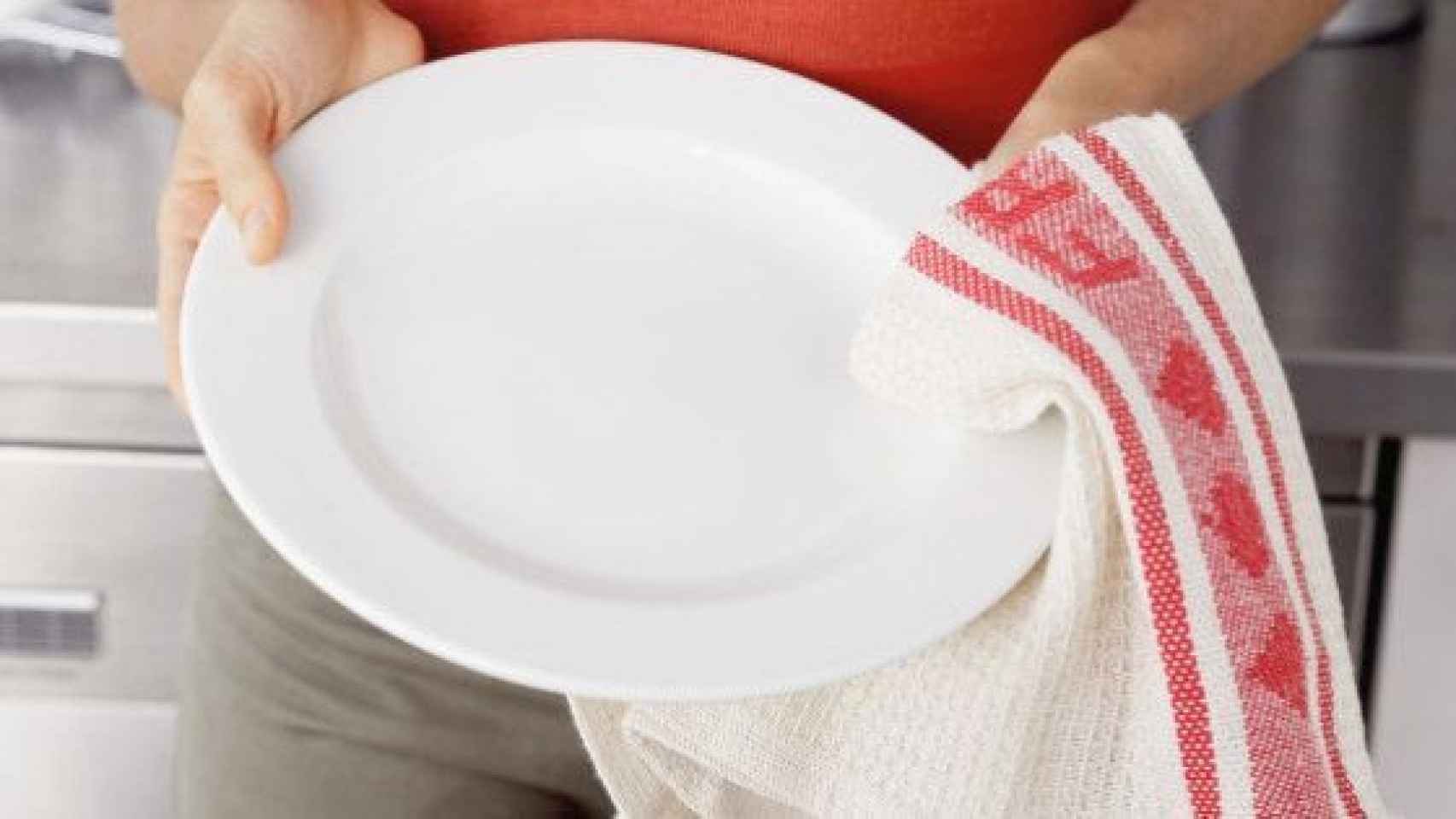 Limpia el plato con un paño de cocina.