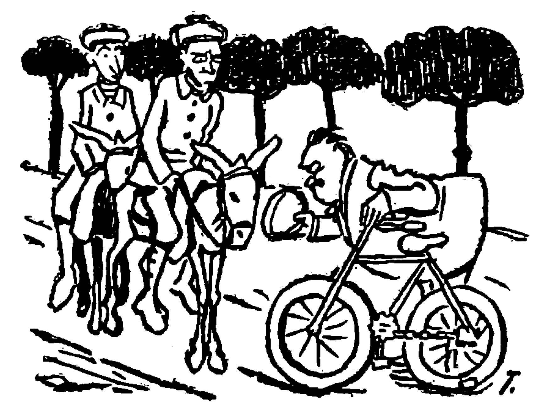 Otro dibujo sobre la aventura quijotesca de Bueno y Crouselles.