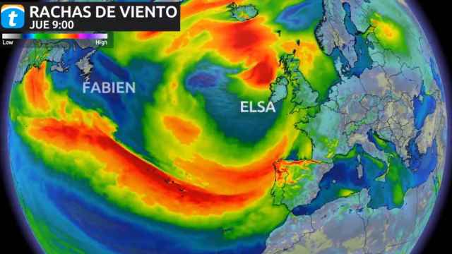 Rachas de viento de las borrascas Fabien y Elsa según eltiempo.es.