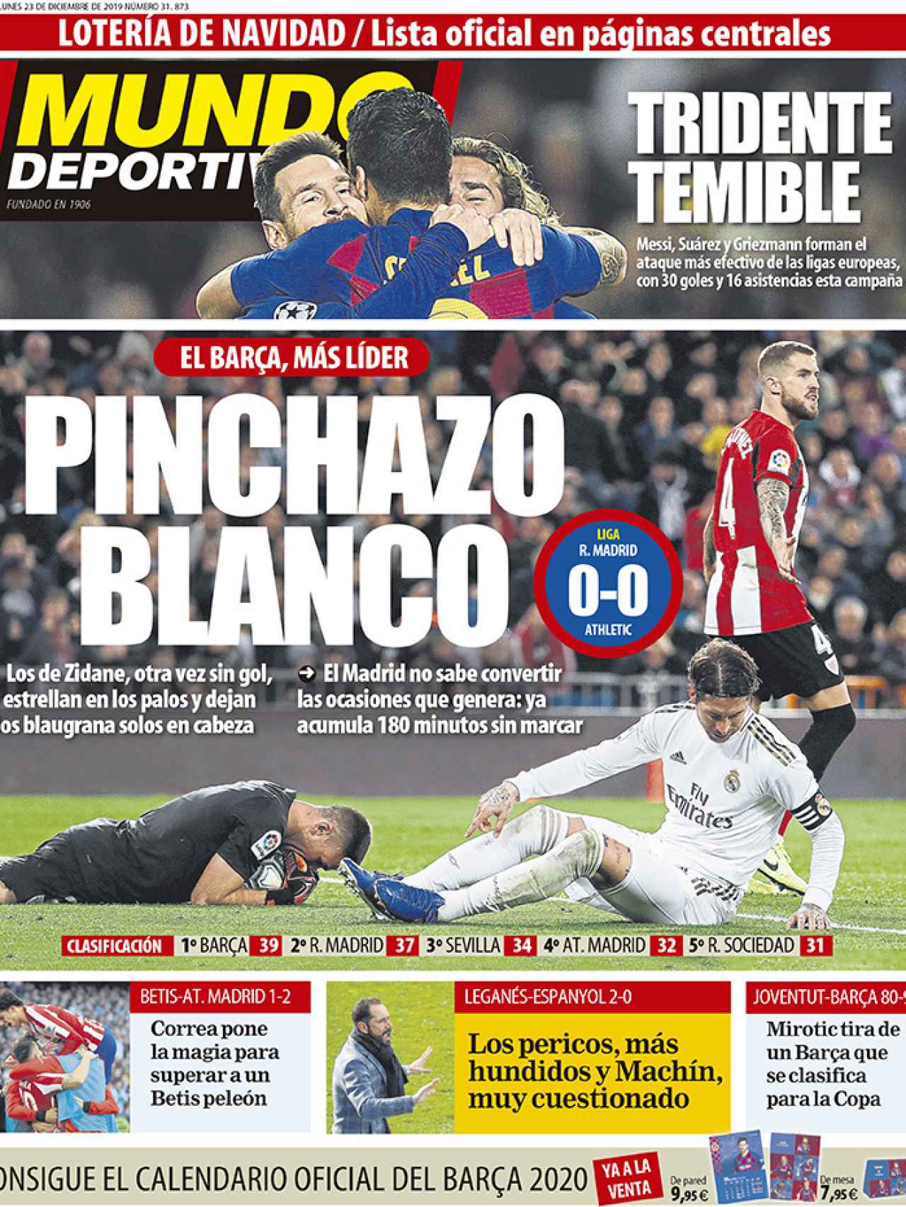 La portada del diario Mundo Deportivo (23/12/2019)