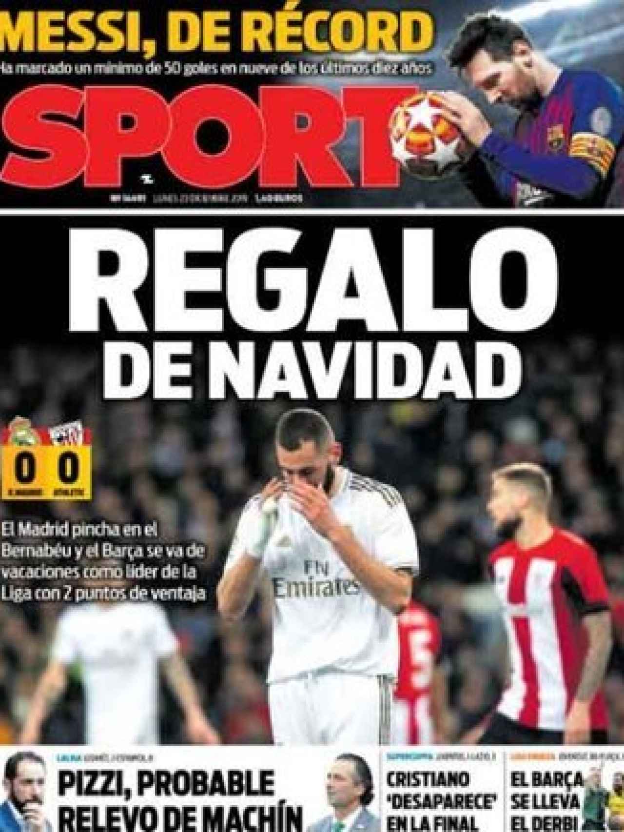 La portada del diario Sport (23/12/2019)