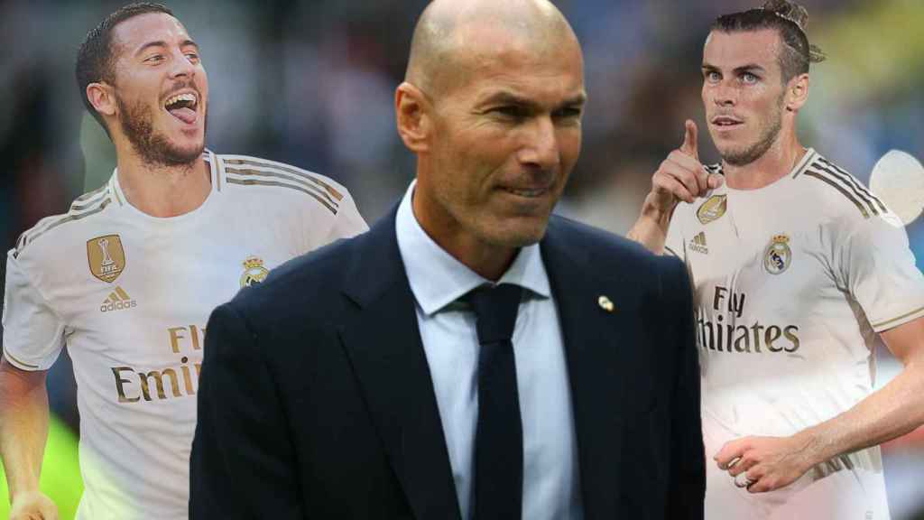 Eden Hazard, Zinedine Zidane y Gareth Bale