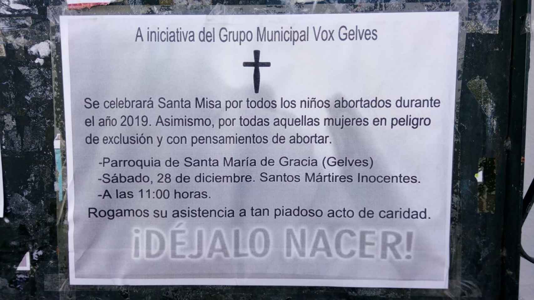 Cartel donde se convocaba la misa por los niños abortados.