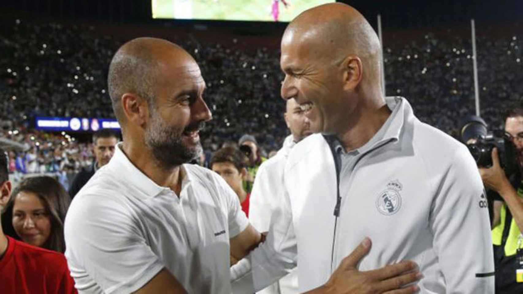 Zidane y Guardiola, durante un amistoso