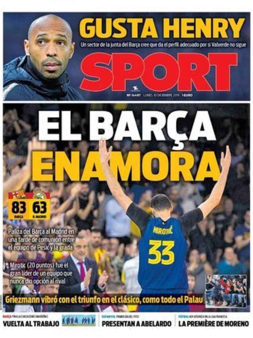 La portada del diario Sport (30/12/2019)