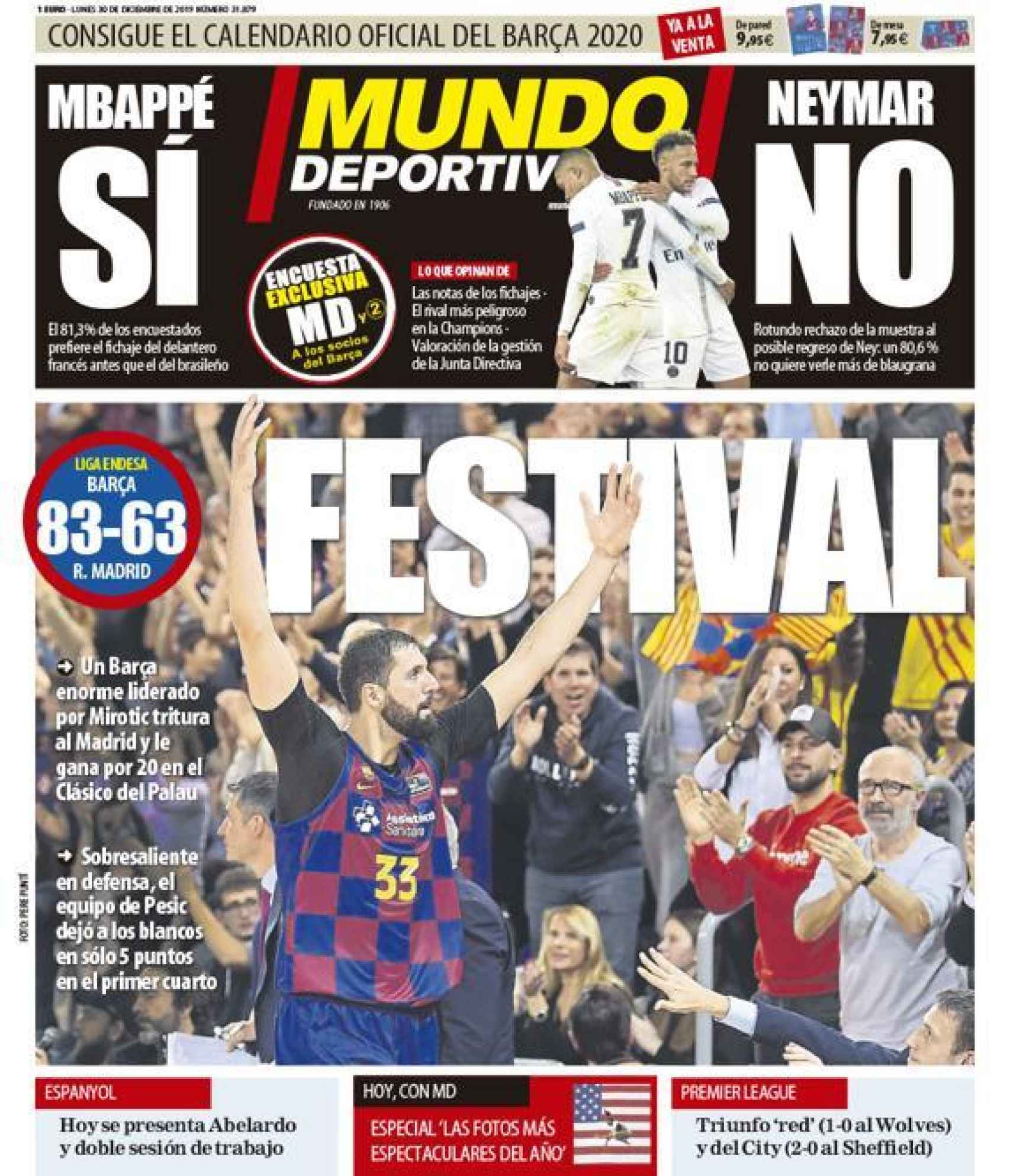 La portada del diario Mundo Deportivo (30/12/2019)