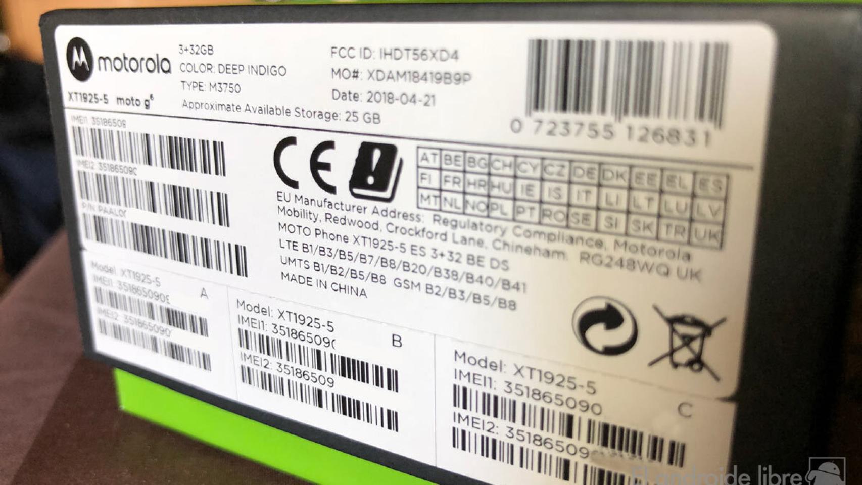 IMEI number on the box of a mobile