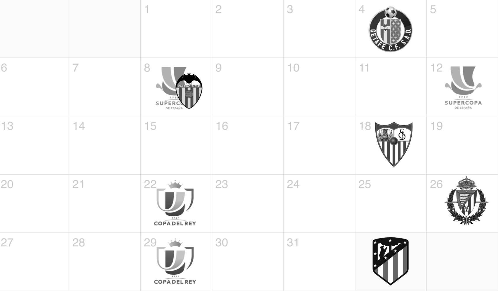 Calendario del Real Madrid - Enero 2020