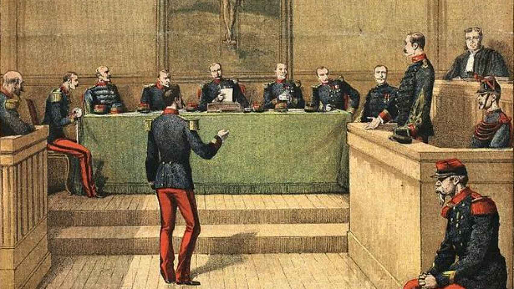Dreyfus delante del Consejo de Guerra.