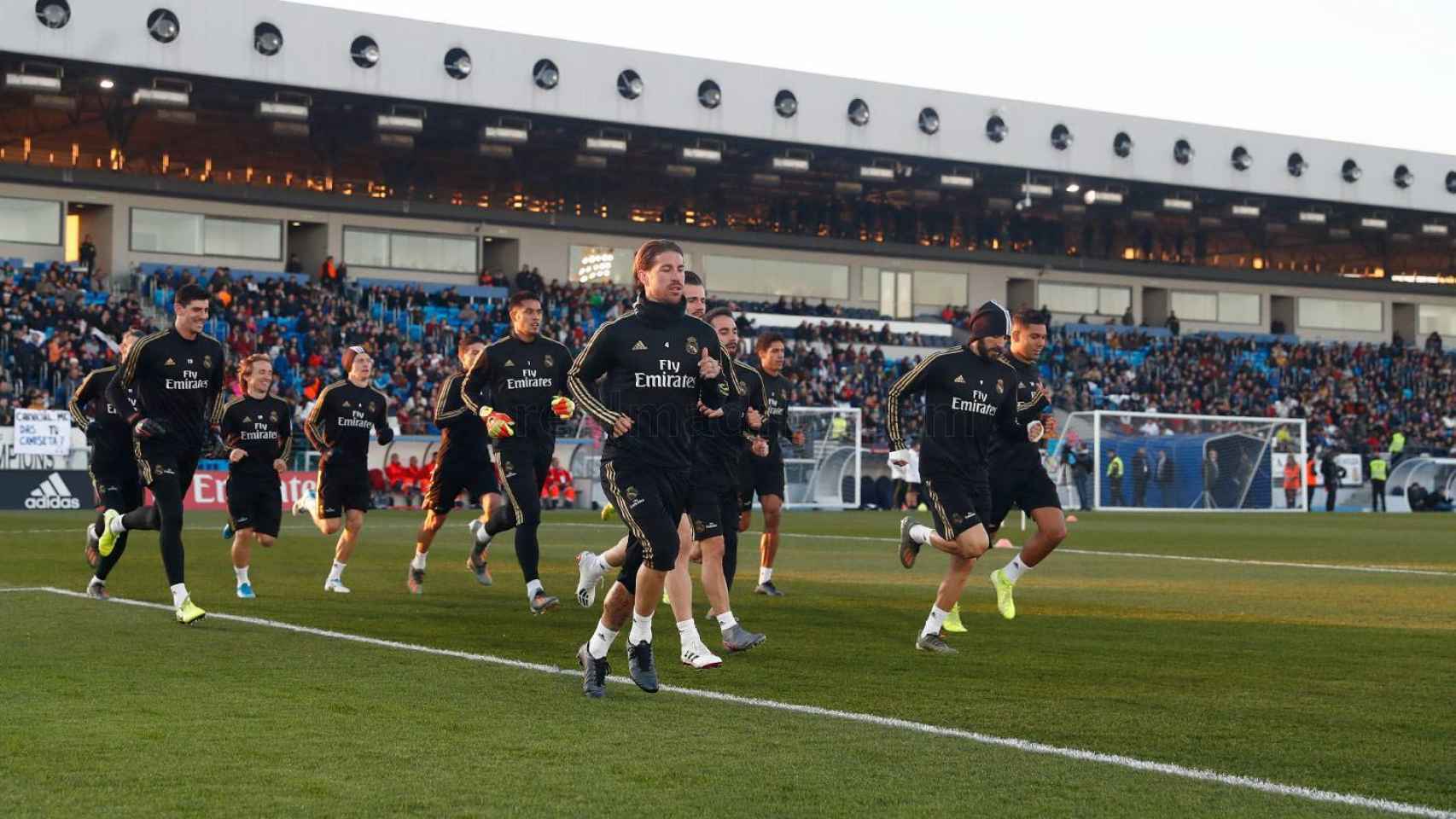 Los jugadores del Real Madrid en un entrenamiento