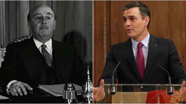 Franco en uno de sus discursos navideños del 30-D y Sánchez 50 años después anunciando el programa de Gobierno