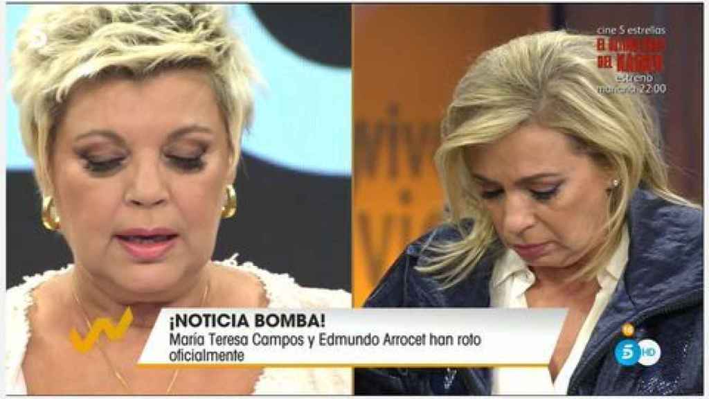 Terelu Campos y Carmen Borrego lloran al leer el comunicado de su madre.